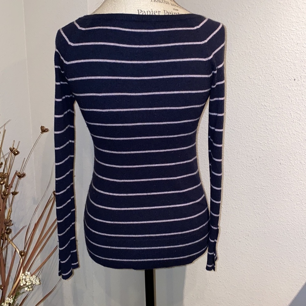 Gap striped sweater XS petite navy blue open neck - Picture 2 of 7